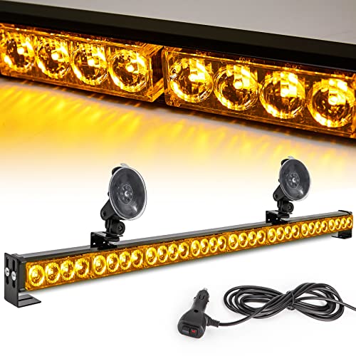 Emergency Light Bar 35.5 Inch 13 Flash Patterns 32 Led Warning Lights Traffic Advisor Bar Yellow Strobe Safety Lights with Cigar Lighter (35. 5 Inch, Amber Yellow)