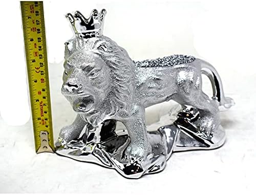 Lion Crushed Diamond Realistic Wild Animal Figures - Ceramic Animal Figurines Collectible Silver Sparkle Bling Ornaments Stutue Figure Decoration shelf sitter