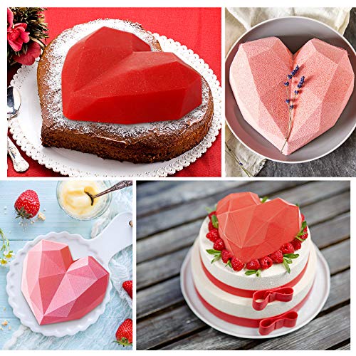 image for Patelai Diamond Heart Mousse Cake Mold Trays 8.7 Inch Silicone Baking 