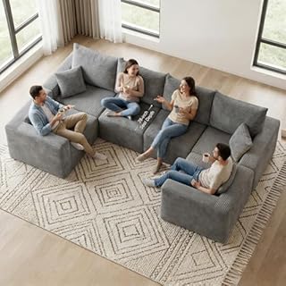Homall Sectional Couches for Living Room, Modern Boneless Couch with Deep Seat, Upholstered Cloud Sofa, No Assembly Required (Grey, Oversized Sofa)
