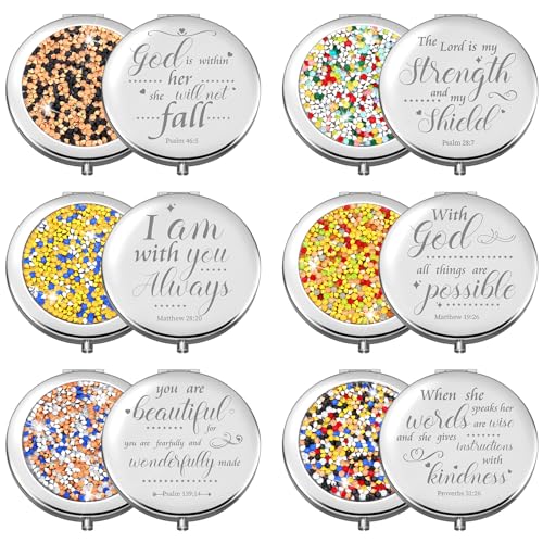 Thyle 12 Pcs Compact Mirror Bulk Gifts Christian Pocket Mirror for Women Mother's Day Nurse Week Bible Verse Wallet Makeup Compact Religious Baptism for Holy Communion Teacher(Style 2,Dark Color)
