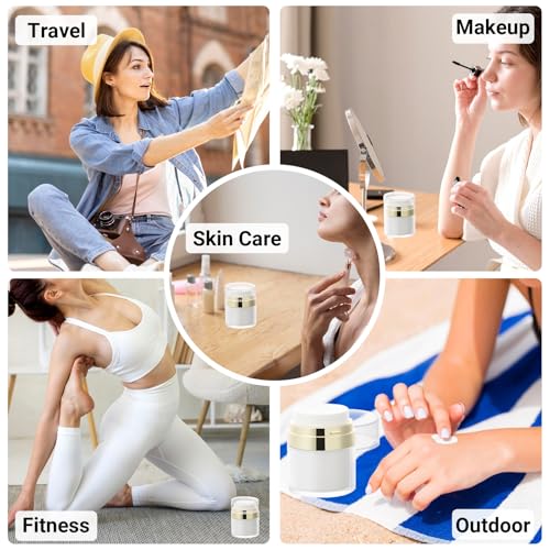 Image of Segbeauty 1.7oz Airless Pump Bottles Travel, Airless Pump Jars Pack of 4 Gold Empty Travel Jars for Creams Vacuum Bottle Dispenser, 50ml Refillable Bottle for Toiletries Moisturizer Container