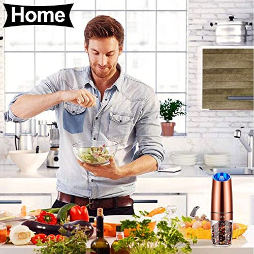 Gravity Electric Pepper/Salt Grinder, Salt Or Pepper Mill, Adjustable Coarseness, Battery Powered With Led Light, One Hand Automatic Operation, Stainless Steel (Single/Copper) #TOP6