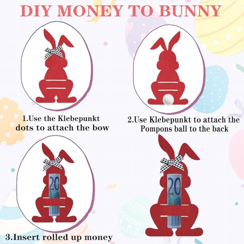 6 Stück Geldgeschenk Ostern Set, Filzhasen Ostern with Pompoms and Bows, Lustige Osterdekoration zum Verschenken für Geld,Schokolade,Süßigkeiten und Gutscheine(Bunt,Klassische osterhasen)