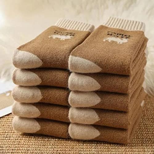 U-M Winter Womens Wool Socks, 5 Pairs Vintage Warm Camel Hair Socks, Knit Casual Crew Socks Gifts for Women Men, Brown,S(35-39)