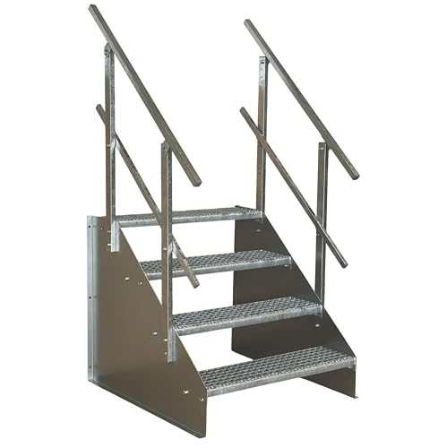 4 Stufen Standtreppe Stahltreppe freistehend Breite 80cm Höhe 84cm verzinkt beidseitiges Geländer