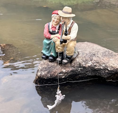 coolboy Garden Pond Couple Fishing Outdoor Statue,Yard Koi Pond Decorations