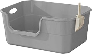 Open Kitty Litter Pan, Semi Enclosed Pet Bedpan, Kitten Toilet Anti Splashing High Sided Pet Litter Tray, Gray