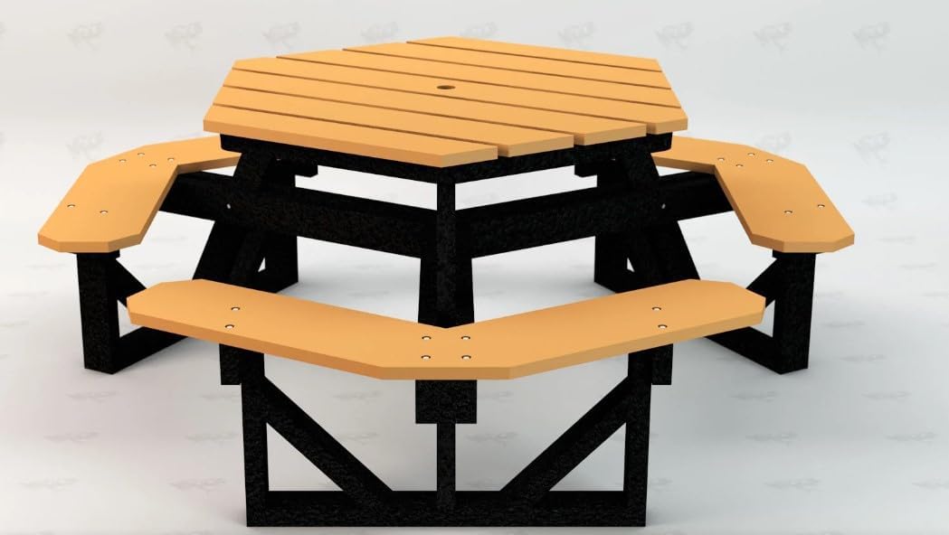 Frog Furnishings Hex Table Bench, Portable Outdoor Table, for All Weather, Backyard, Dining Party Table, Patio Table, Also for School, College, Park, Playground, Swimming Pool