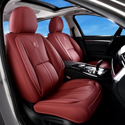 Huidasource Red Front Seat Cover Luxury Nappa Leather, Front Car Seat Cover with Airbag, Front Storage Pocket, Lumbar Support, Cooling＆Heating, Seat Covers Universal Fit for Most Cars SUV Trucks, Red by Huidasource - Used condition - US$75.95