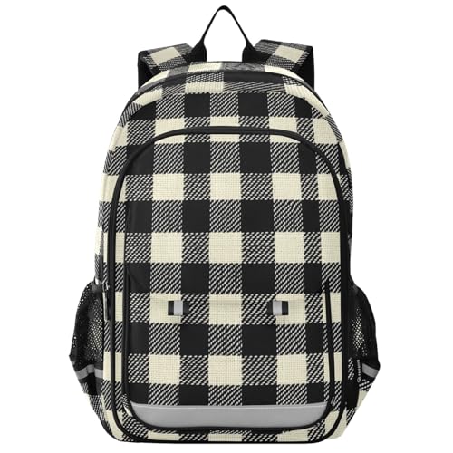 Sac à dos ordinateur portable enfants vichy noir et blanc pour lycée et voyage