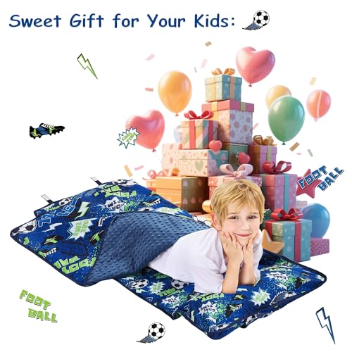 Image of Viviland Toddler Nap Mat with Pillow and Minky Blanket,Rolled Large Sleeping Mat for Boys,Kids Slumber Bag Nap Mat for Preschool, Daycare, Kindergarten, Travel Camping - Soccer Spirit