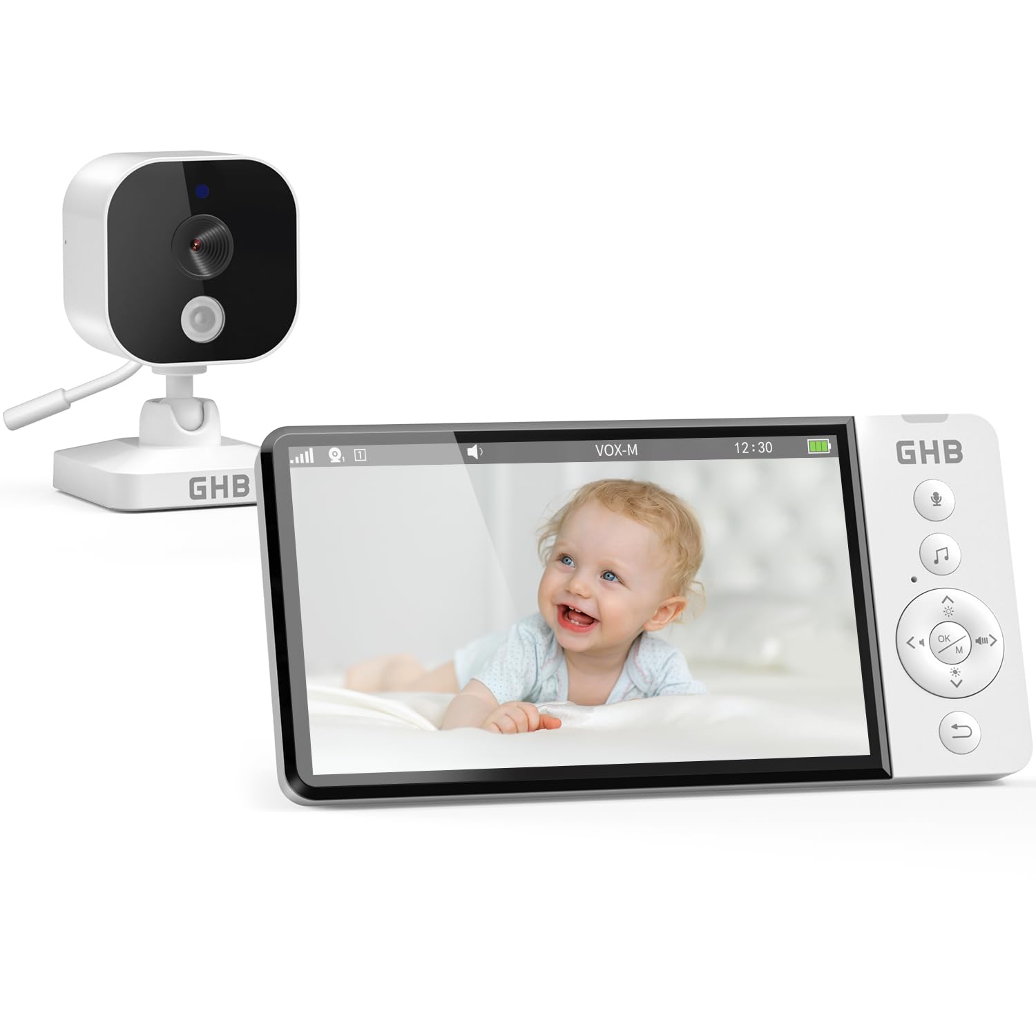 GHB Kamera Nadzoru Dziecka 5" 720P HD IPS Nadzoru z 5000 mAh Ekran Kamera z Ekranem, Noktowizor, Komunikacja Dwukierunkowa Słuchanie Dzieci