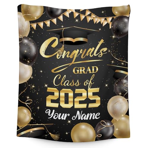 Personalized Graduation Blanket - Custom Class of 2025 Graduation Gifts for Her or Him - 60"x80" Flannel Soft Throw Decorations - Senior 2025 Blankets for College, High School, Graduation Day