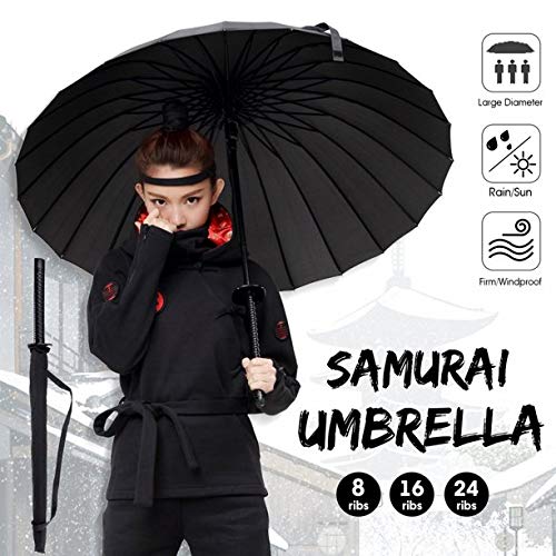 Image of Samurai Umbrella Creative Semi-Automatic Katana,Gifts For Cosplay Decoration. Windproof Outdoor Umbrella.Sun Protection Umbrella Black. (16 Bone)