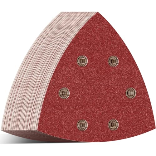 Image of Aucenix 93mm Triangle Sanding Pads: 6 Holes 60PCS Detail Sander Pads Hook Loop - Sandpaper Sanding Sheets Assorted Coarse Fine 40/60/80/120/150/180/240/320/400/600 Grits for Wood Metal Wall (60Pcs)