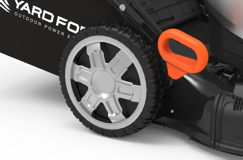 Close-up of the height adjustment lever on the Yard Force 60V lawn mower