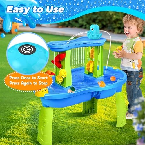 Water Table Pump, Continuous Flow Rechargeable Magnetic Octopus Pump, Battery Powered No Drill Installation, Non-Stop Fun Summer Outdoor Water Toys, Water Play Accessories for Kids Toddlers, Green - 3