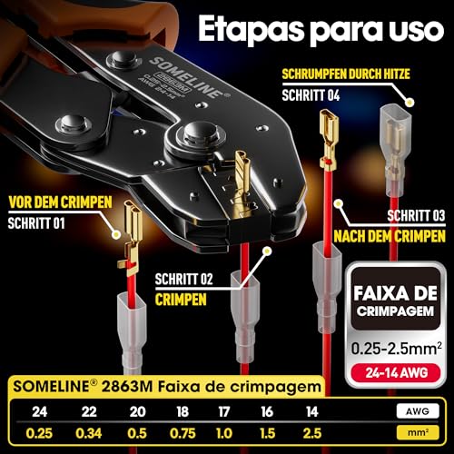 Kit de ferramentas de crimpagem de conector de terminal aberto, 2,8 3,5 3,9 4,8 6,3 mm 24-14 AWG Cri