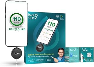 BeatO CURV Smartphone Connected Glucometer | Free 25 Glucometer Strips & 25 Glucometer Lancets | Sugar Testing Machine | Type-C USB Connector | Simple & Accurate Glucometer for Home | ISO Certified: Made in India
