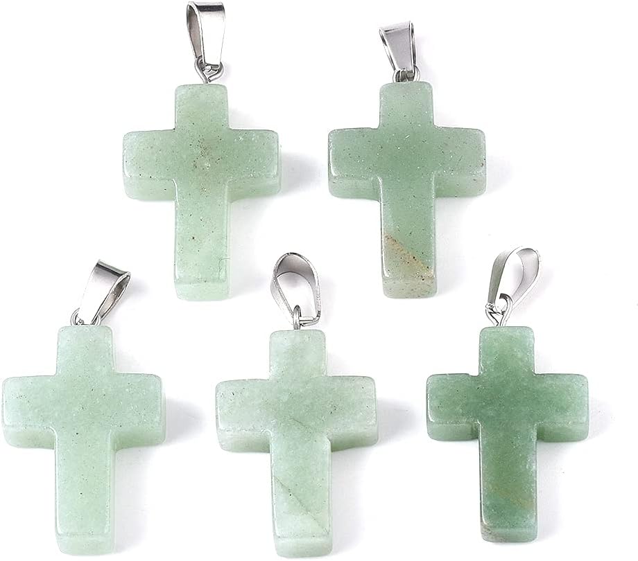 FASHEWELRY 50Pcs Natural Opalite Cross Gemstone Pendant Crystal Quartz Healing Stone Charms for DIY Jewelry Making