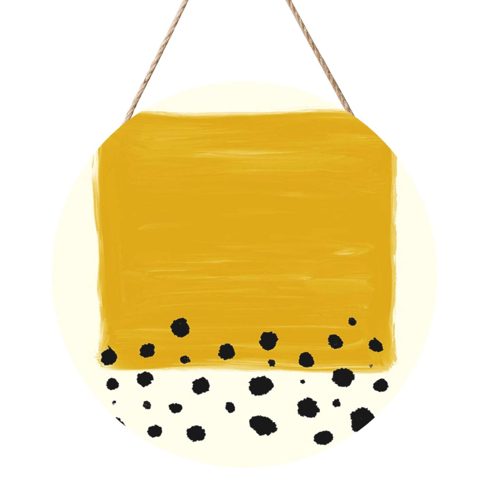 InOmak Mustard Yellow And Black Printed, Round Wood Panel Painting 12 in, Wall Hanging Painting For Home