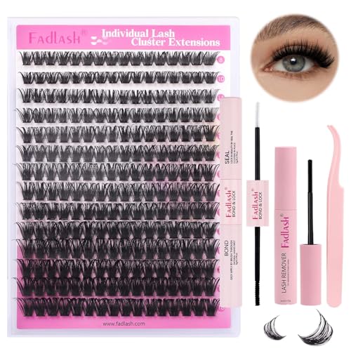 FADLASH 100D 0.07mm D Curl 8-16mm with Bond and Seal, Remover and Tweezers Fluffy Wispy Cluster Lashes DIY Eyelash Extensions - Image 3