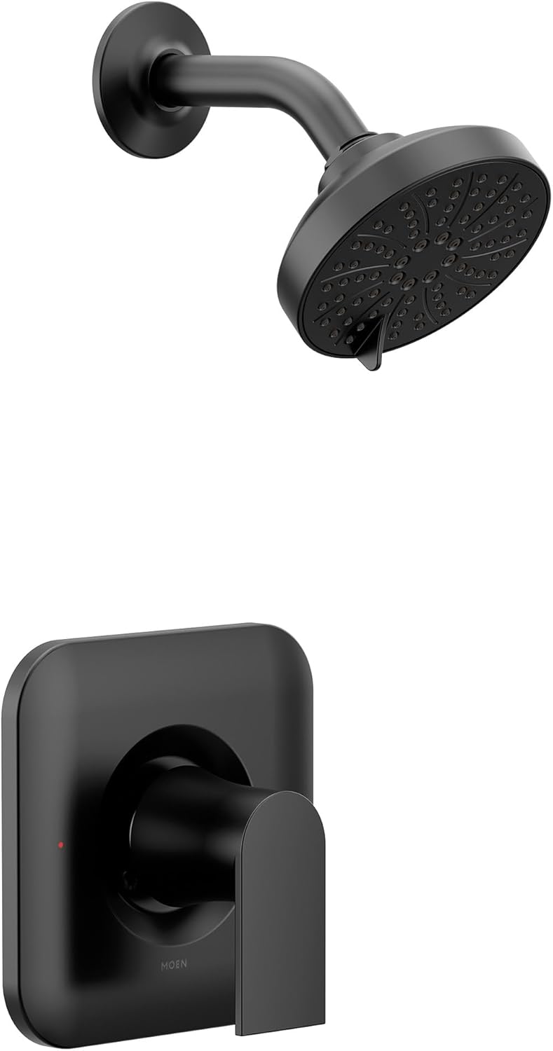 Moen Genta LX Matte Black Pressure Balancing Eco-Performance Modern Shower Trim with Showerhead and Lever Handle, Posi-Temp Valve Required, T2472EPBL - Image 2