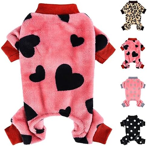 Dog Clothes Dog Pajamas for Small Dogs Girl Boy Super Soft Warm Small Dog Sweater Pjs Cute Pet Clothing Dog Sweaters Jumpsuits Plush Puppy Onesie Outfits for Chihuahua Yorkie Small Love Heart Pink