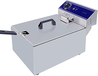 TAIMIKO Electric Deep Fryer Commercial Stainless Steel 3000W 6L Oil Single Tank With Lid Easy Clean Home and Commercial Use Countertop Kitchen Fat Fryer Frying Machine for French Fries UK plug