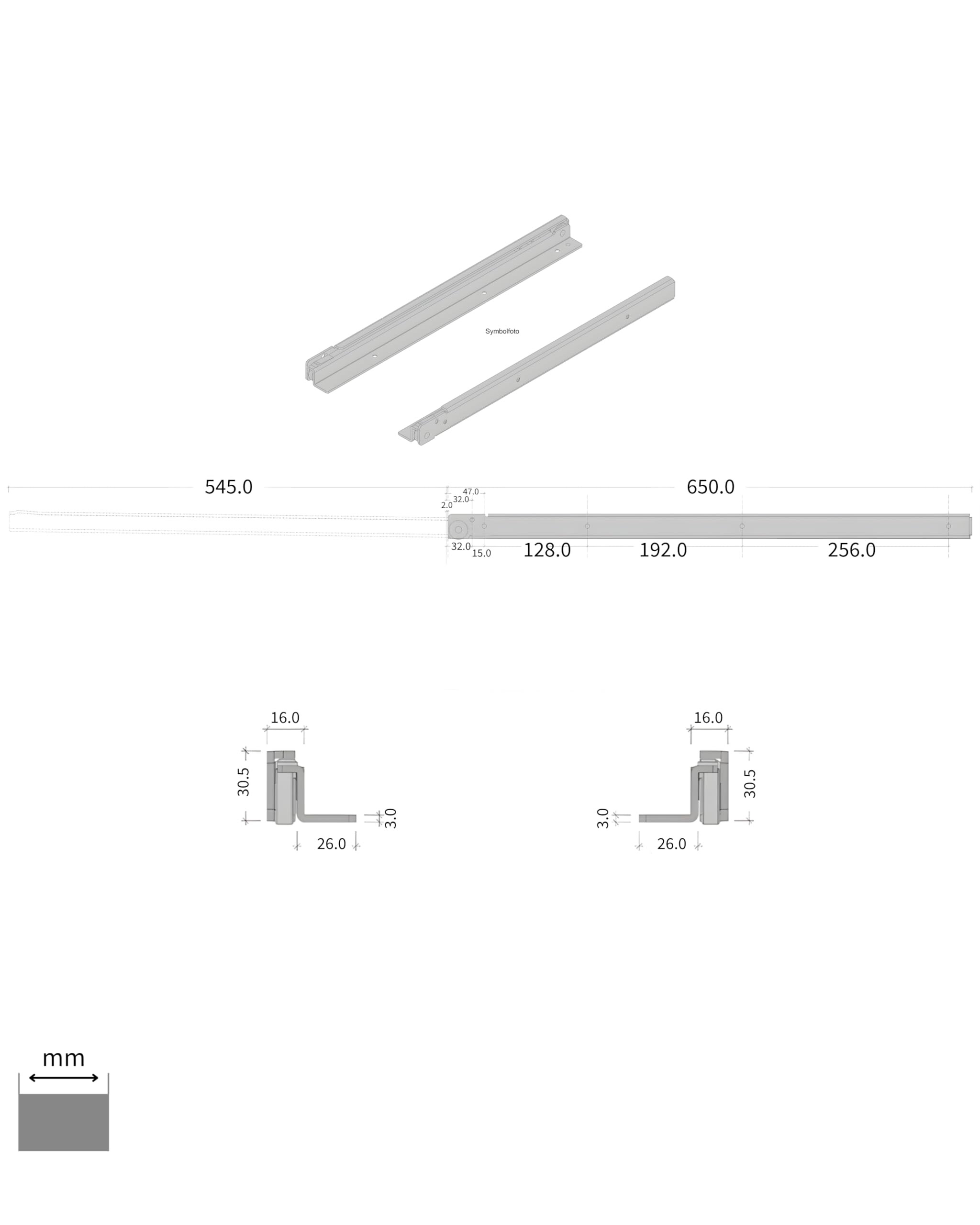 Gedotec Schubkastenauszug Schwerlast Rollenführung Teilauszug 650 mm Schubladen-Schiene aufliegende Montage | FR206 | Tragkraft 100 kg | Stahl verzinkt | 1 Paar - Schwerlastauszüge für Küchenschränke