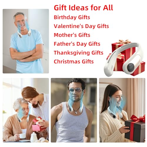 Image of Portable Neck Fan, Personal Wearable Bladeless Fan for Outdoor Indoor, LED Display, 360 Cooling, 4-Speeds, 6000mAh USB Rechargeable, Birthday Gifts for Men Women Dad Mom (off-white)