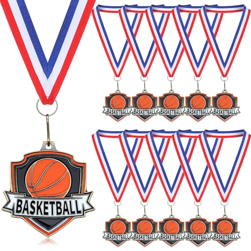 Trnayi 10 Pcs 10/20 /30/40 Pcs Award Medals Bulk Sports Medals with Neck Ribbons 2.4 Inch Winner Award Trophy Prize Gift for Sports Themed Party Favors Tournaments Match (Basketball)