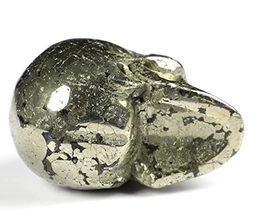 Skullis 2.0" Pyrite Crystal Skull, Hand Carved Gemstone Fine Art Sculpture, Reiki Healing Stone Statue.1381 #TOP6