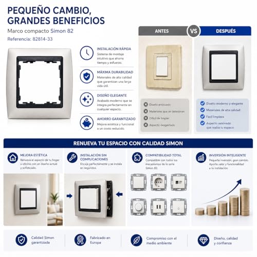 Miniatura 7 de Cablepelado Marco Compacto Para 1 Elementos Simon 82 Marco De 1 Elementos Y Bastidores 82814-33 Apto Para Superficie Y Empotrar Dimensiones: 89x87 Mm Color Aluminio Mate