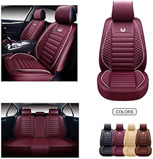 OASIS AUTO OS-011 Leather Car Seat Covers, Faux Leatherette Automotive Vehicle Cushion Cover for 5 Passenger Cars & SUV Universal Fit Set for Auto Interior Accessories (OS-011 Full Set, BURUGNDY)