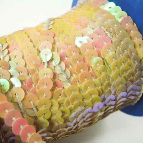 100 Yards Single Row Sequins Trim 5mm Wide for Sewing, Arts and Crafts Iridescent Yellow Fabric
