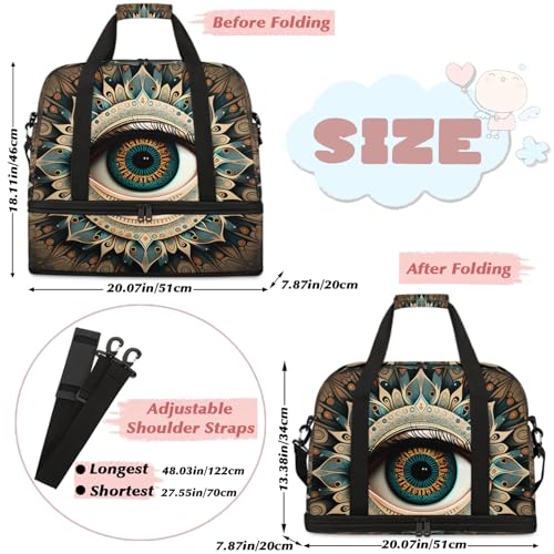Large Weekender Overnight Bags Ethnic Evil Eye Mandala Travel Duffel Bag for Women Men Gym Bags With Shoe Compartment Foldie Travel Tote Bag Carry On Personal Item Bag for Travel Gym Sports2