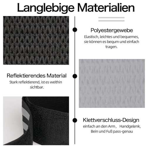Tikplus Reflektorband, 4er Set Elastisch Fahrrad Reflektierende Bänder, Klettverschluss Reflektorbänder, Sicherheit Leuchtband für Outdoor-Joggen, Kinderwagen, Radfahren, Schwarz und Leuchtendes Grün