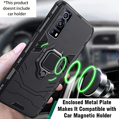Image of WOW IMAGINE Shock Proof Back Case Mobile Cover for iQOO Z3 | Back Cover Case (Tough Armor | Hybrid PC + TPU | Ring Holder & in-Built Kickstand | Black)