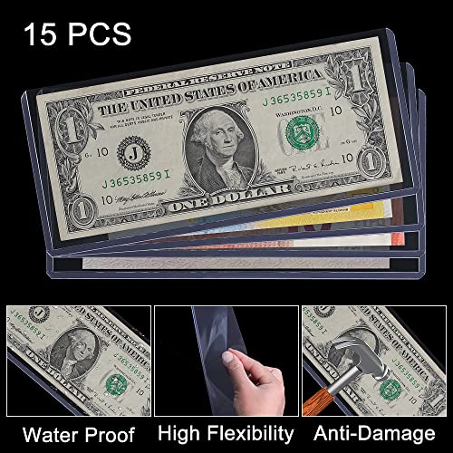 Uncle Paul 15Pcs Banknotes Top-Insert Holders - Currency Pvc Transparent Bill Money Top-Load Sleeves Display Holder For Regular Bills Protector Storage Cases Collectors Pn03L15 #TOP2