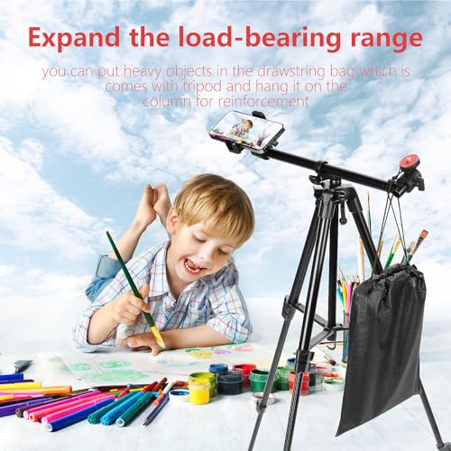 52'' Overhead Camera Tripod Stand and Phone Holder, Portable Aluminum Tripod with 360° Rotatable Pan Head, 1/4'' Screw for Photo, Filming, Live Streaming - Image 5