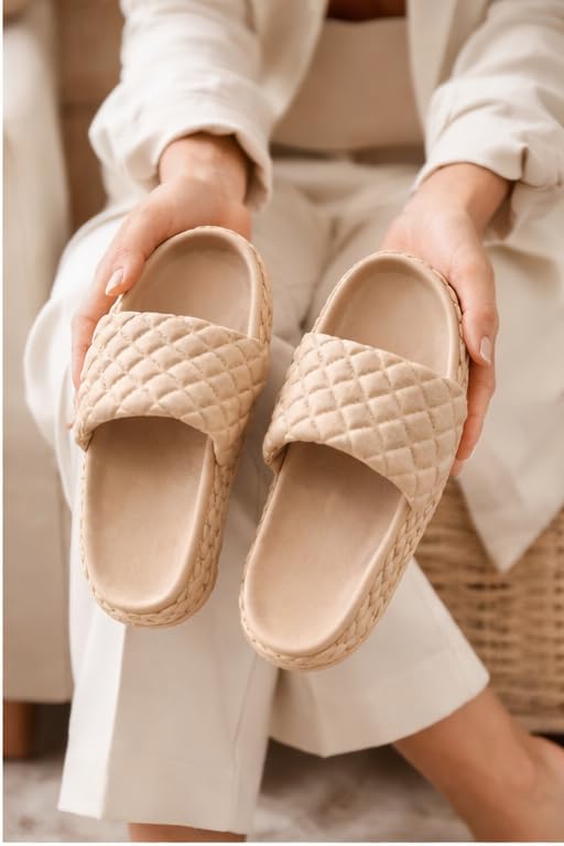 Image of Women's Anti-Skid Comfort Slippers | Soft Cushioned Eva Footbed Lightweight Slides for Summer | Girls Platfoam Slip-On Footwear for Home Indoor & Outdoor Use Flip Flop