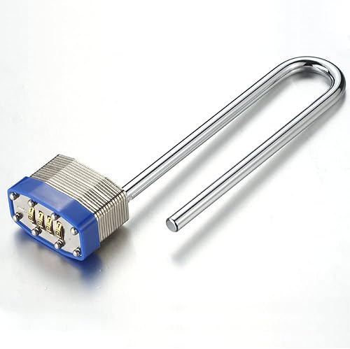 Miniatura 2 de Candado, cerradura de combinación, laminado, con grillete largo, código de 4 dígitos, cerradura de casillero de gimnasio, cerradura de manija de