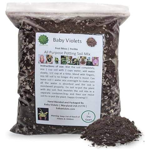 All Purpose Indoor Houseplant Potting Soil Mix Peat Moss & Perlite (½ Gallon / 2 quarts) African Violets, Ivy, Crotons, Peace Lily, Spider Plants etc...from Baby Violets Cover