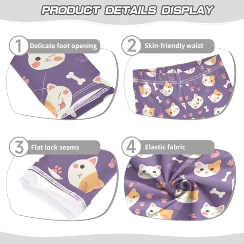 Cats Fish Girls' Leggings Toddler Doodles Bone Paw Kids Yoga Pants Dance Active Tights 4T3