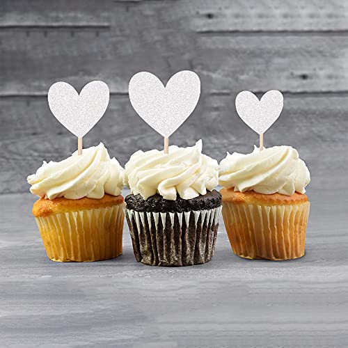 30 Pcs Love Heart Cupcake Toppers Glitter Mixed Size Wedding Engagement Cupcake Picks Decorations For Wedding Anniversary Bridal Shower Birthday Valentine's Day Party Supplies Silver #TOP3