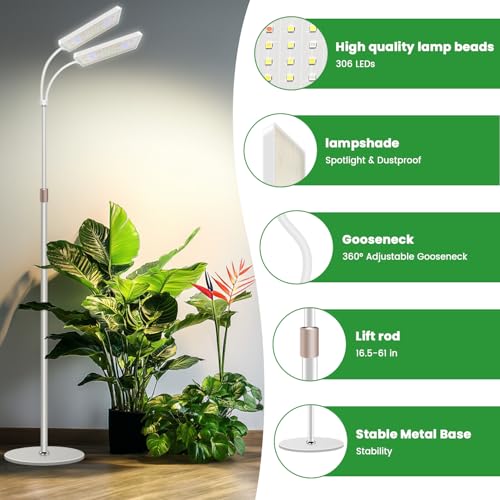 Wiaxulay Grow Lights for Indoor Plants, 306 LED Full Spectrum Plant Light with Stand, Height Adjustable 24-68 in for Growing Large Tall Plants, 4/8/12/16H Timer,3 Lighting Modes,5 Brightness (2 Heads) by Wiaxulay - Image 5