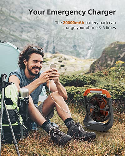 Koonie 8 Inch 20000Mah Camping Fan With Led Lantern, 90Hrs Rechargeable Battery Usb Fan With 4 Speeds 350°Head Rotation, Desk Table Fan For Outdoor Tent Travel Picnic #TOP5
