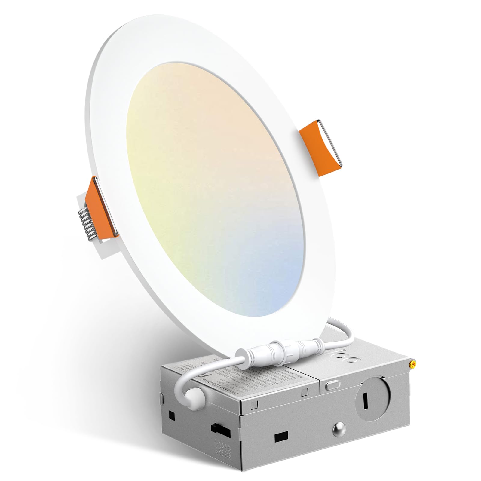 Amico 1 Pack 6 Inch 5CCT Ultra-Thin LED Recessed Ceiling Light with Junction Box, 2700K/3000K/3500K/4000K/5000K Selectable, 12W Eqv 110W, Dimmable Canless Wafer Downlight, 1050LM High Brightness -ETL